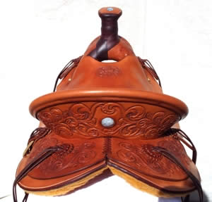 3B Visalia-style old-timer saddle with inlaid agate